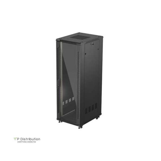 RACK CABINET 19" FREE-STANDING 37U/600X800 (FLAT PACK) WITH GLASS DOOR BLACK LANBERG