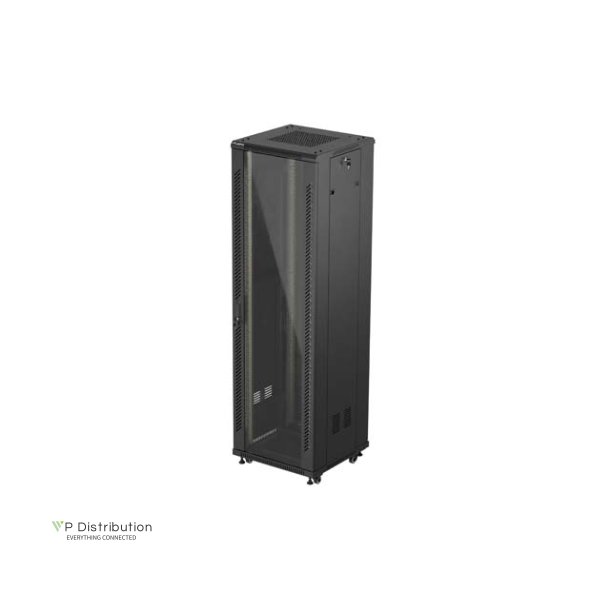RACK CABINET 19" FREE-STANDING 42U/600X600 (FLAT PACK) WITH GLASS DOOR BLACK LANBERG