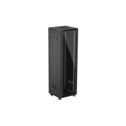 RACK CABINET 19" FREE-STANDING 42U/600X600 (FLAT PACK) WITH GLASS DOOR BLACK LANBERG