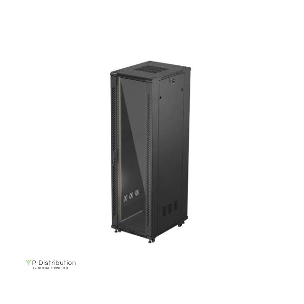 RACK CABINET 19" FREE-STANDING 42U/600X800 (FLAT PACK) WITH GLASS DOOR BLACK LANBERG
