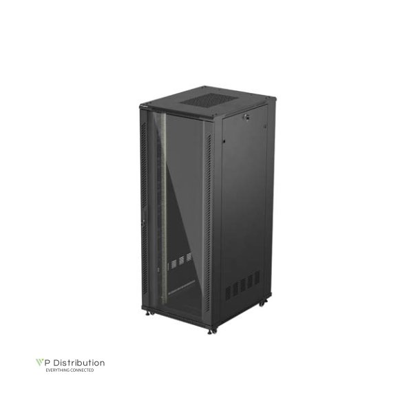 RACK CABINET 19" FREE-STANDING 42U/800X1000 (FLAT PACK) WITH GLASS DOOR BLACK LANBERG