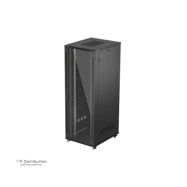 RACK CABINET 19" FREE-STANDING 47U/800X1000 (FLAT PACK) WITH GLASS DOOR BLACK LANBERG