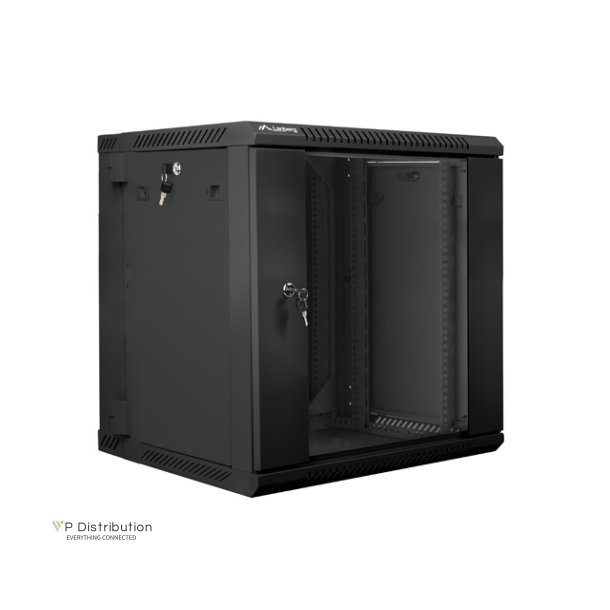 RACK CABINET 19" DOUBLE-SECTION WALL-MOUNT 12U/600X600 (FLAT PACK) BLACK LANBERG