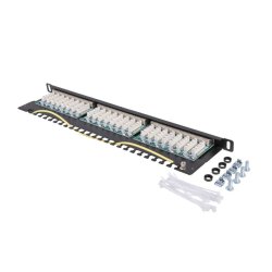 PATCH PANEL 24 PORT 0.5U 19" CAT.6 FTP WITH CABLE ORGANIZER SHIELDED BLACK LANBERG
