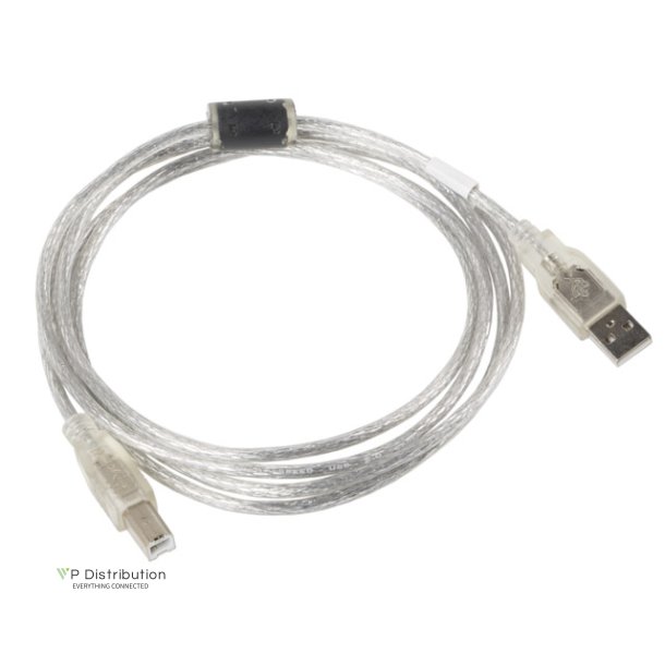 USB-A(M)->USB-B(M) 2.0 CABLE 1.8M TRANSPARENT FERRITE LANBERG
