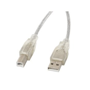 USB-A(M)->USB-B(M) 2.0 CABLE 3M TRANSPARENT FERRITE LANBERG
