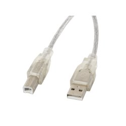 USB-A(M)->USB-B(M) 2.0 CABLE 5M TRANSPARENT FERRITE LANBERG