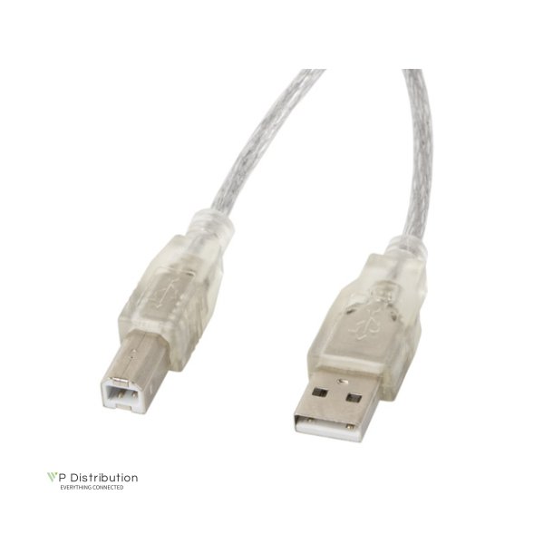 USB-A(M)->USB-B(M) 2.0 CABLE 5M TRANSPARENT FERRITE LANBERG