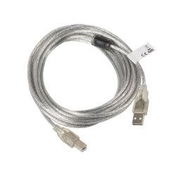USB-A(M)->USB-B(M) 2.0 CABLE 5M TRANSPARENT FERRITE LANBERG