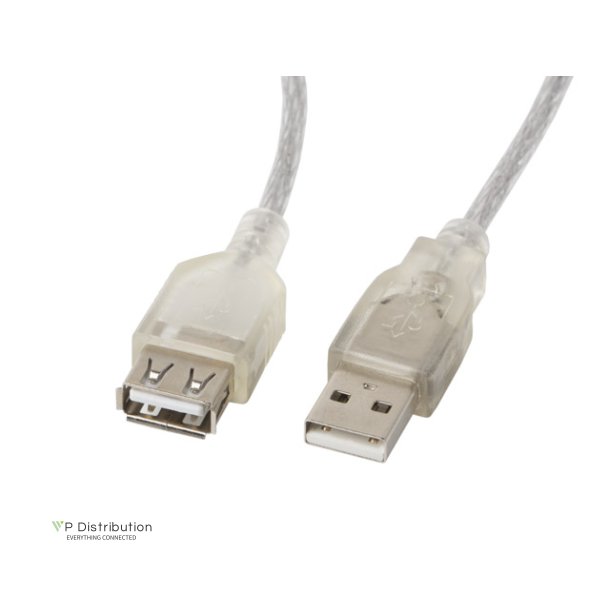 USB-A M/F 2.0 CABLE 1.8M TRANSPARENT FERRITE LANBERG