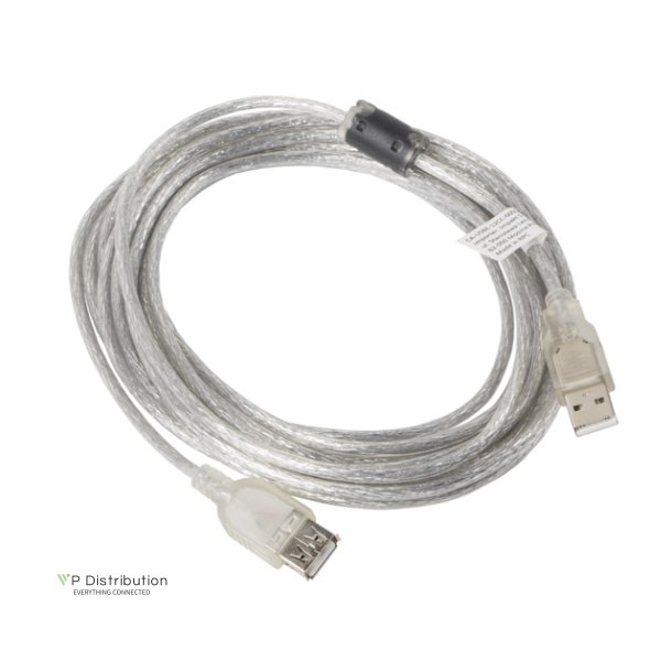 USB-A M/F 2.0 CABLE 5M TRANSPARENT FERRITE LANBERG