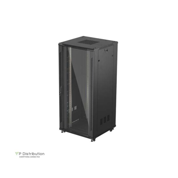 RACK CABINET 19" FREE-STANDING 37U/800X800 (FLAT PACK) WITH GLASS DOOR BLACK LANBERG