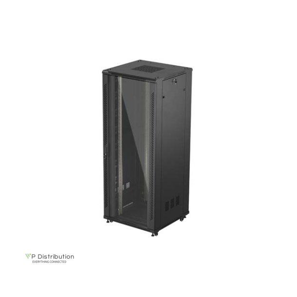 RACK CABINET 19" FREE-STANDING 42U/800X800 (FLAT PACK) WITH GLASS DOOR BLACK LANBERG