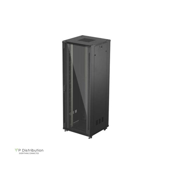 RACK CABINET 19" FREE-STANDING 47U/800X800 (FLAT PACK) WITH GLASS DOOR BLACK LANBERG