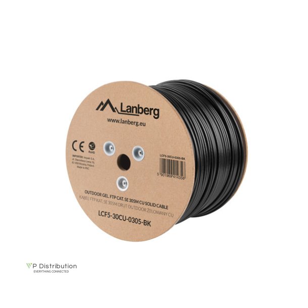 LAN CABLE CAT.5E FTP 305M SOLID OUTDOOR GEL-FILLED CU BLACK FLUKE PASSED LANBERG