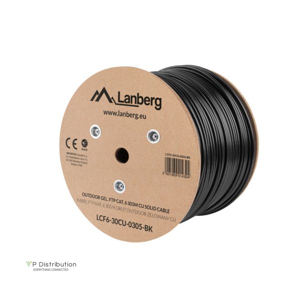 LAN CABLE CAT.6 FTP 305M SOLID OUTDOOR GEL-FILLED CU BLACK FLUKE PASSED LANBERG