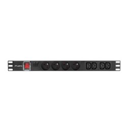 POWER DISTRIBUTION UNIT (PDU) 19" LANBERG 1U 10A 2M 4X FRENCH OUTLETS 4X IEC C13 OUTLETS BLACK C14