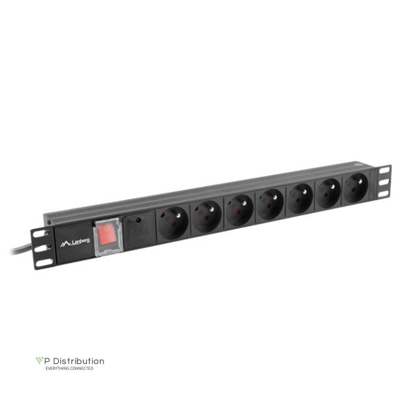 POWER DISTRIBUTION UNIT (PDU) 19" LANBERG 1U 16A 2M 7X FRENCH OUTLETS BLACK
