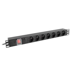 POWER DISTRIBUTION UNIT (PDU) 19" LANBERG 1U 10A 2M 7X FRENCH OUTLETS BLACK C14
