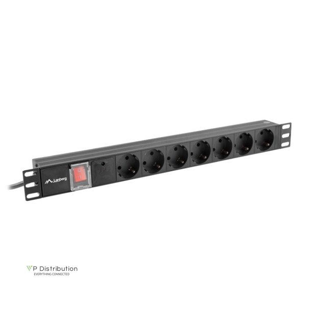 POWER DISTRIBUTION UNIT (PDU) 19" LANBERG 1U 16A 2M 7X SCHUKO OUTLETS BLACK