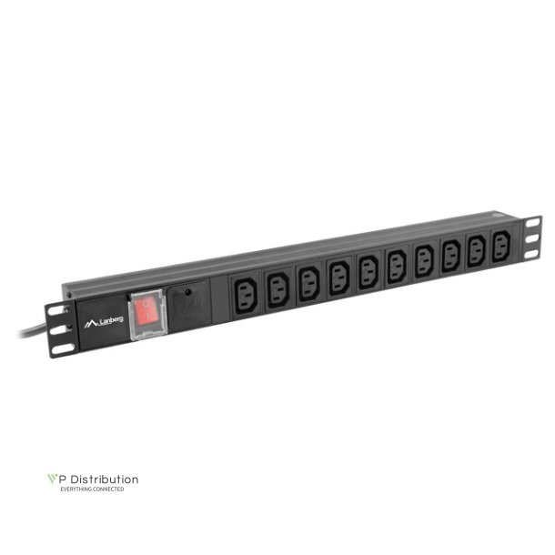 POWER DISTRIBUTION UNIT (PDU) 19" LANBERG 1U 10A 2M 10X IEC C13 OUTLETS BLACK C14