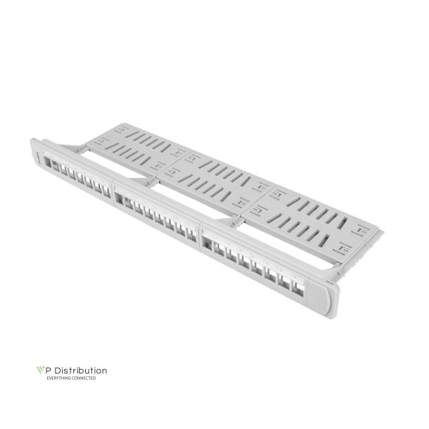 PATCH PANEL BLANK 24 PORT 1U WITH ORGANIZER FOR KEYSTONE MODULES GREY LANBERG