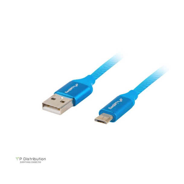 USB MICRO(M)->USB-A(M) 2.0 CABLE 1M BLUE PREMIUM QC 3.0 LANBERG