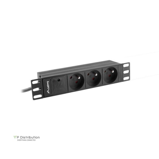 POWER DISTRIBUTION UNIT (PDU) 10" LANBERG 1U 16A 2M 3X FRENCH OUTLETS BLACK