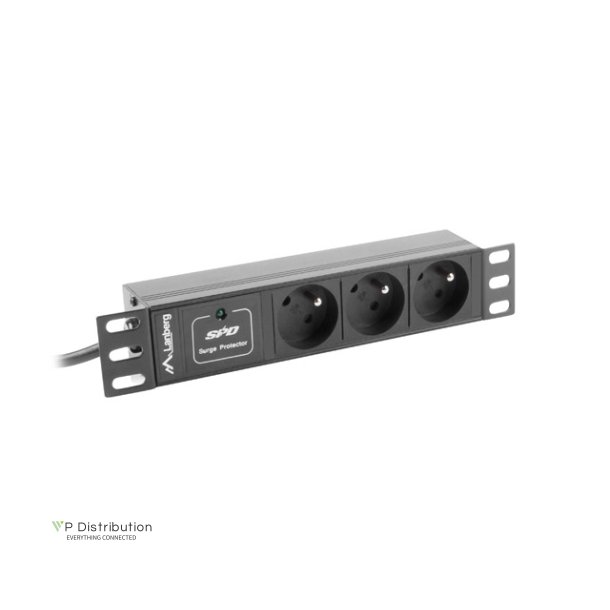 POWER DISTRIBUTION UNIT (PDU) 10" LANBERG 1U 10A 2M 3X FRENCH OUTLETS BLACK C14