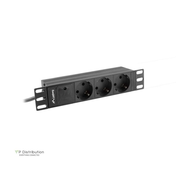 POWER DISTRIBUTION UNIT (PDU) 10" LANBERG 1U 10A 2M 3X SCHUKO OUTLETS BLACK C14