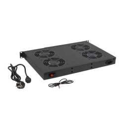 19" FAN UNIT / VENTILATION PANEL WITH LCD 4 FANS + THERMOSTAT 230V BLACK LANBERG