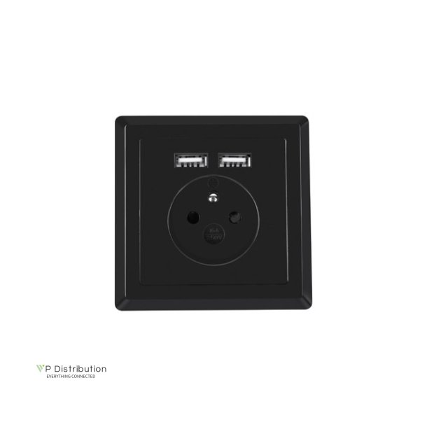 AC WALL SOCKET 230V WITH 2 USB PORT 2.1A, FRENCH SOCKET BLACK LANBERG