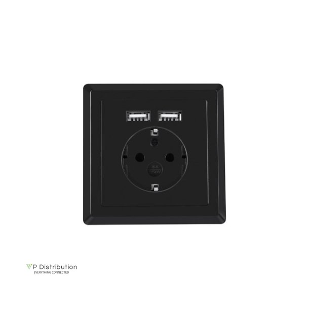 AC WALL SOCKET 230V WITH 2 USB PORT 2.1A, SCHUKO SOCKET BLACK LANBERG