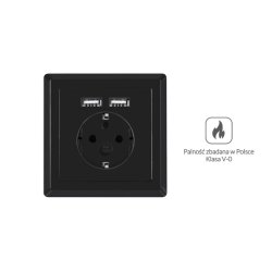 AC WALL SOCKET 230V WITH 2 USB PORT 2.1A, SCHUKO SOCKET BLACK LANBERG