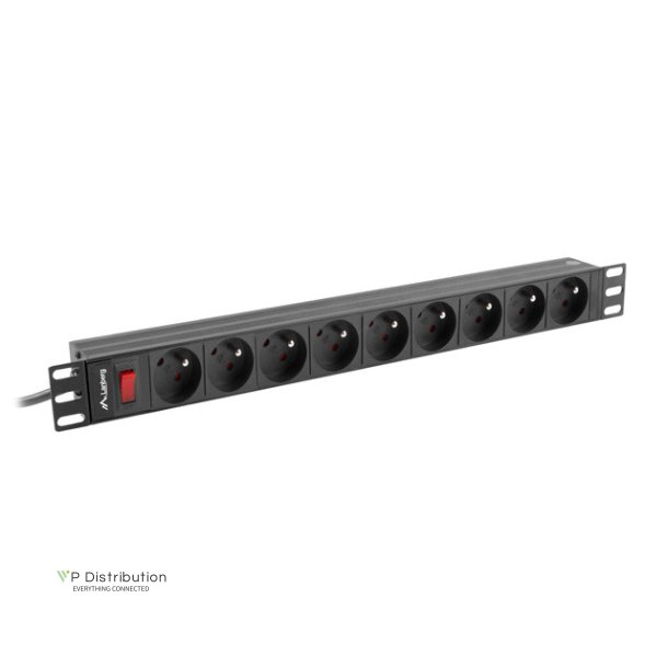 POWER DISTRIBUTION UNIT (PDU) 19" LANBERG 1U 16A 3M 9X FRENCH OUTLETS BLACK
