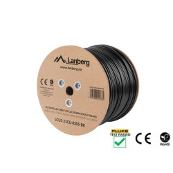 LAN CABLE CAT.5E UTP 305M SOLID OUTDOOR CU BLACK FLUKE PASSED LANBERG