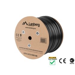 LAN CABLE CAT.6 FTP 305M SOLID OUTDOOR CU BLACK FLUKE PASSED LANBERG