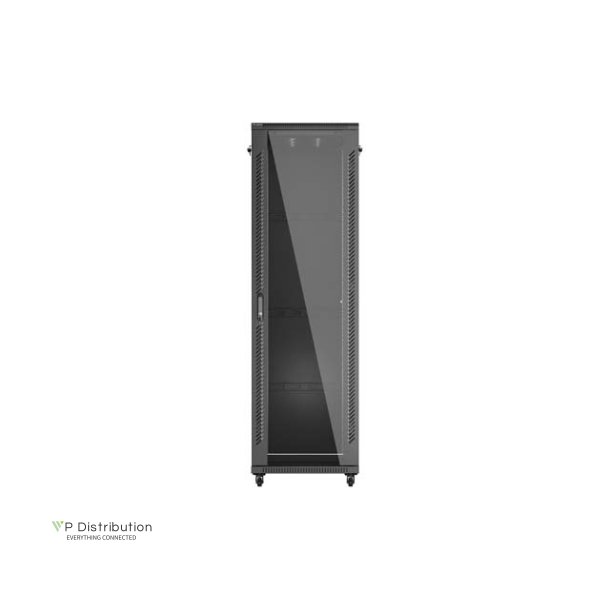 RACK CABINET 19" FREE-STANDING 42U/600X1000 (FLAT PACK) WITH GLASS DOOR BLACK LANBERG