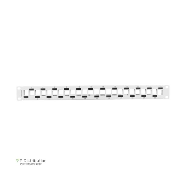 PATCH PANEL BLANK 24 PORT 1U STAGGERED WITH ORGANIZER FOR KEYSTONE MODULES GREY LANBERG