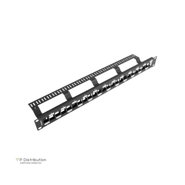 PATCH PANEL BLANK 24 PORT 1U STAGGERED WITH ORGANIZER FOR KEYSTONE MODULES BLACK LANBERG