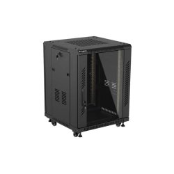 RACK CABINET 19" FREE-STANDING 15U/600X600 (FLAT PACK) WITH GLASS DOOR BLACK LANBERG