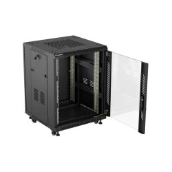 RACK CABINET 19" FREE-STANDING 15U/600X600 (FLAT PACK) WITH GLASS DOOR BLACK LANBERG