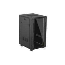 RACK CABINET 19" FREE-STANDING 22U/600X800 (FLAT PACK) WITH GLASS DOOR BLACK LANBERG