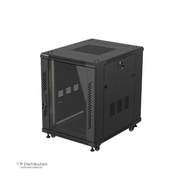 RACK CABINET 19" FREE-STANDING 15U/600X800 (FLAT PACK) WITH GLASS DOOR BLACK LANBERG