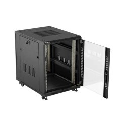 RACK CABINET 19" FREE-STANDING 15U/600X800 (FLAT PACK) WITH GLASS DOOR BLACK LANBERG