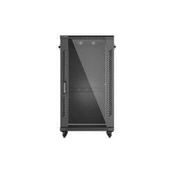 RACK CABINET 19" FREE-STANDING 22U/600X600 (FLAT PACK) WITH GLASS DOOR BLACK LANBERG