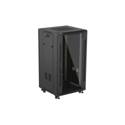 RACK CABINET 19" FREE-STANDING 22U/600X600 (FLAT PACK) WITH GLASS DOOR BLACK LANBERG