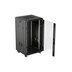 RACK CABINET 19" FREE-STANDING 22U/600X600 (FLAT PACK) WITH GLASS DOOR BLACK LANBERG