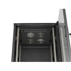 RACK CABINET 19" FREE-STANDING 22U/600X600 (FLAT PACK) WITH GLASS DOOR BLACK LANBERG