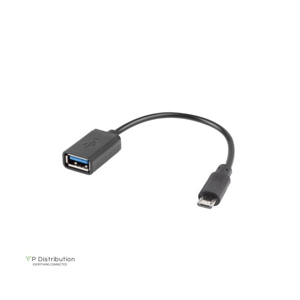 USB MICRO(M) 2.0->USB-A(F) ADAPTER 15CM OTG BLACK LANBERG